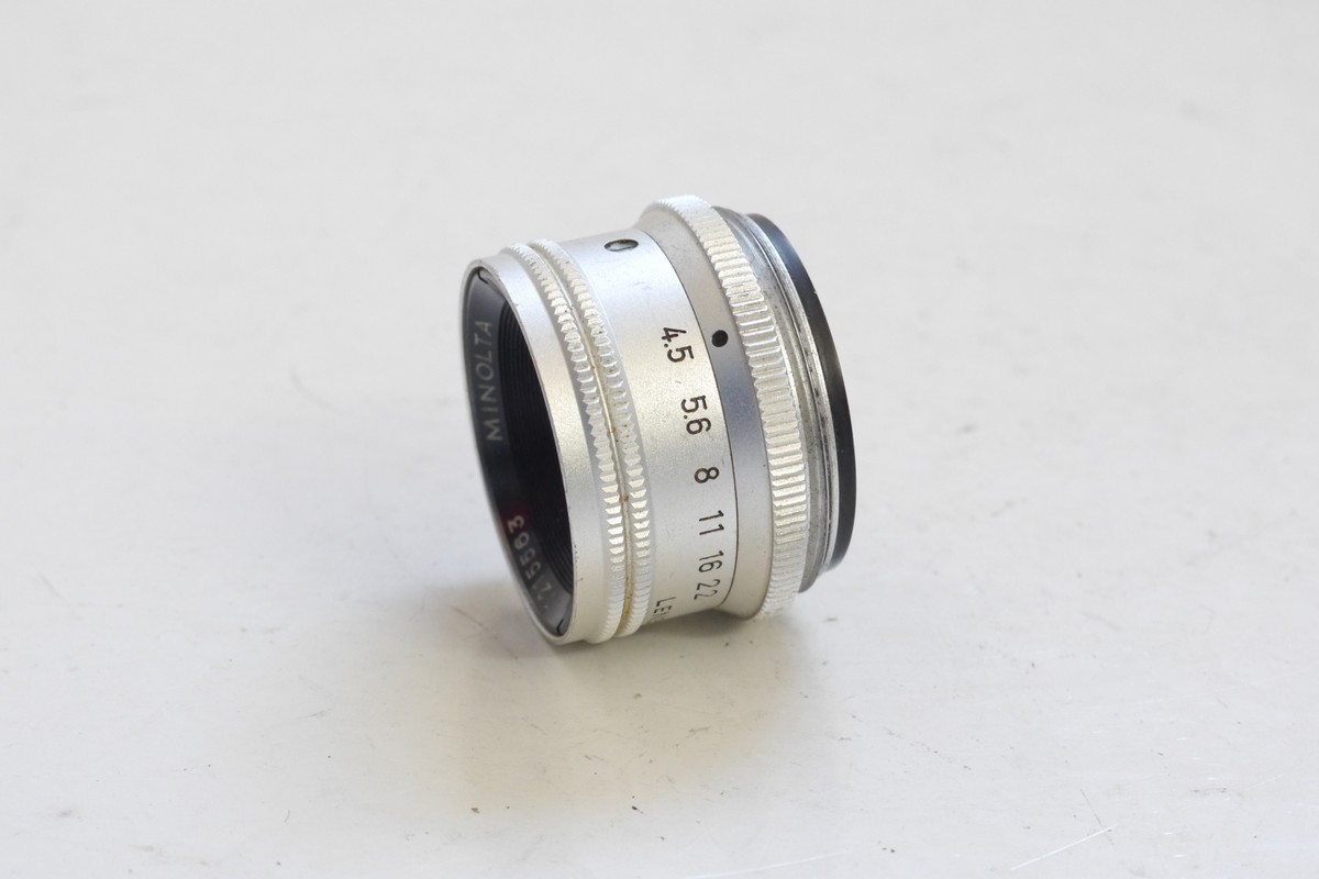 Minolta 50mm f4 Minolta 50mm f4.5 E Rokkor coated chrome enlarging lens, L39 screw mount