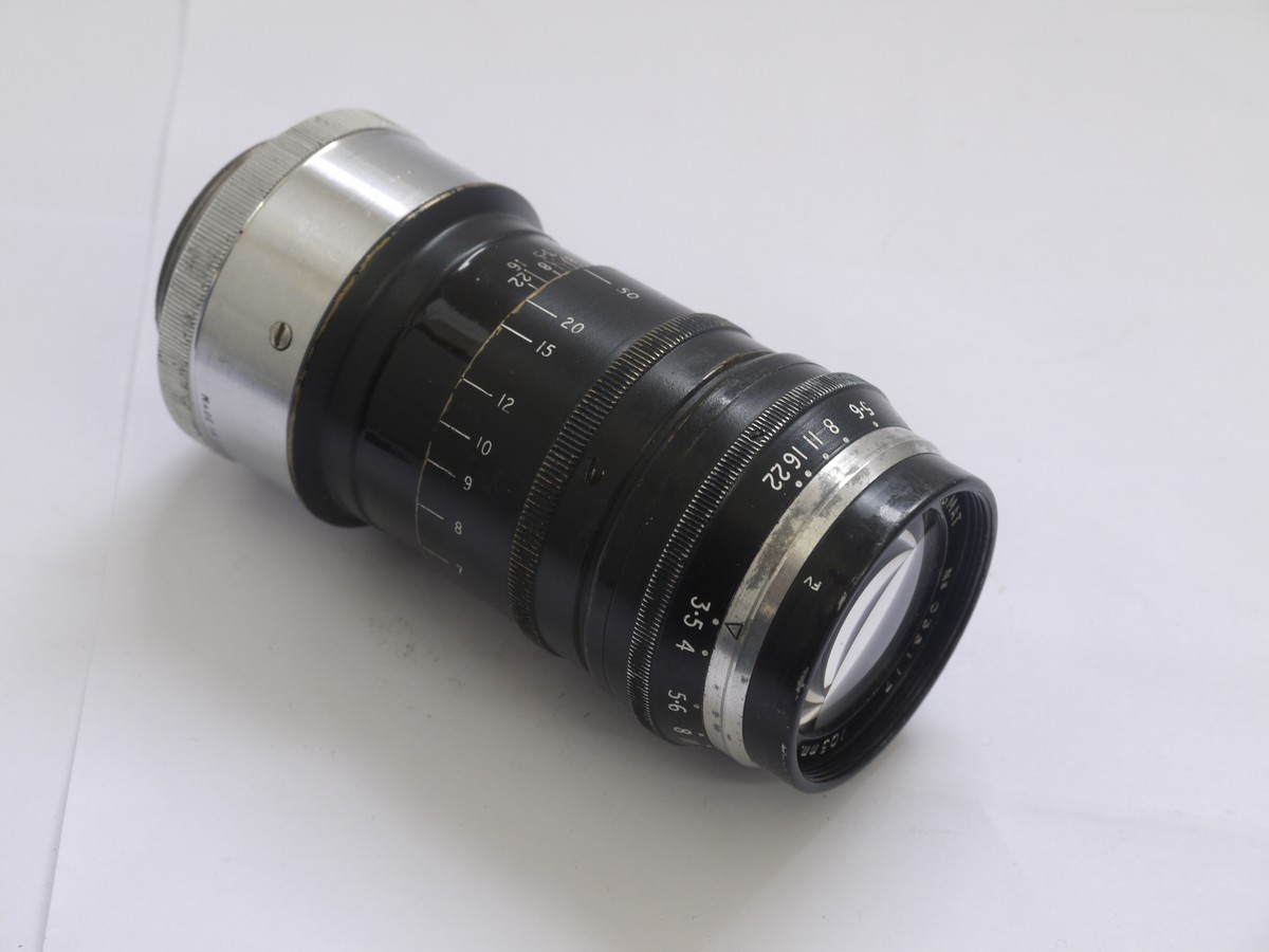 National Opt. Co 105mm f3 National Opt. Co 105mm f3.5 Trinol Stewartry lens in Leica L39 rangefinder coupled screw mount + push-on metal lens hood, caps & Suede pouch case