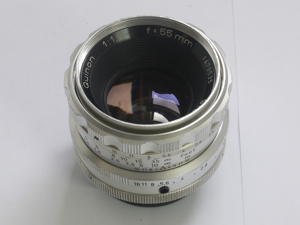 mwclassiccameras-20210409-450 Steinheil 55mm f1.9 Quinon chrome manual focus M42 screw mount lens + makers caps. UNCOMMON