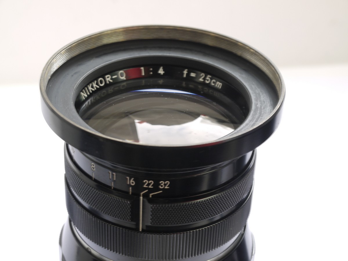 mwclassiccameras-20210416-255 Nikon Nippon Kogaku 25cm f4 Nikkor-Q lens for Nikon S Rangefinder System (RARE) + makers step-up ring, BDB 86mm UV Haze filter, Nippon Kogaku original lens hood & mount Adapter for using directly on the Pentacon Six Medium format camera