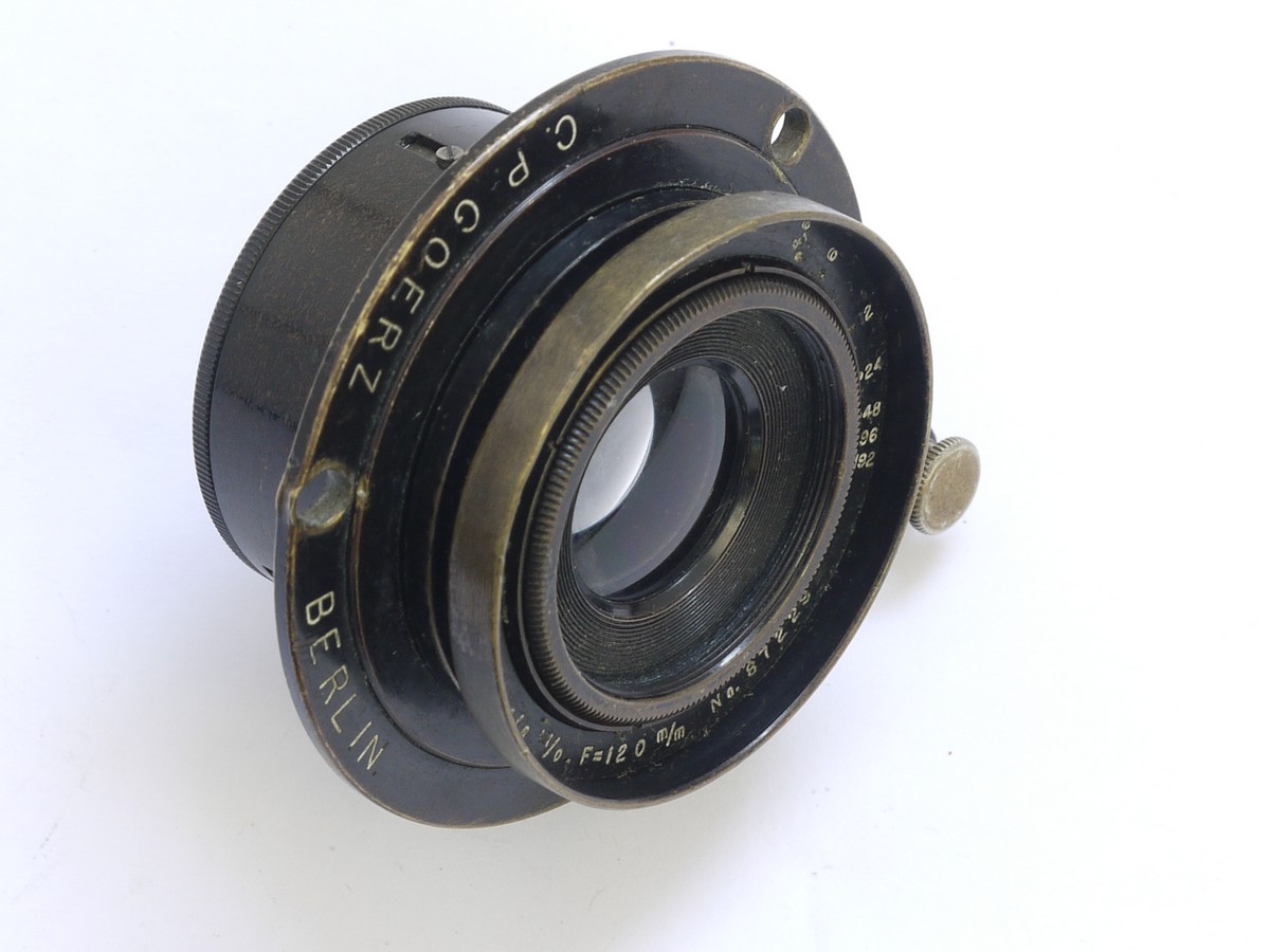 mwclassiccameras-20210423-56 C P Goerz 120mm f4.6 Series 11/0 Doppel Anastigmat black lens with Iris Diaphragm, helicoid focusing & flange