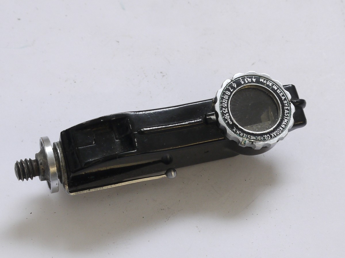 mwclassiccameras-20210507-290 Kodak hand held rangefinder with lapel clip & adaspted tripod bush mount