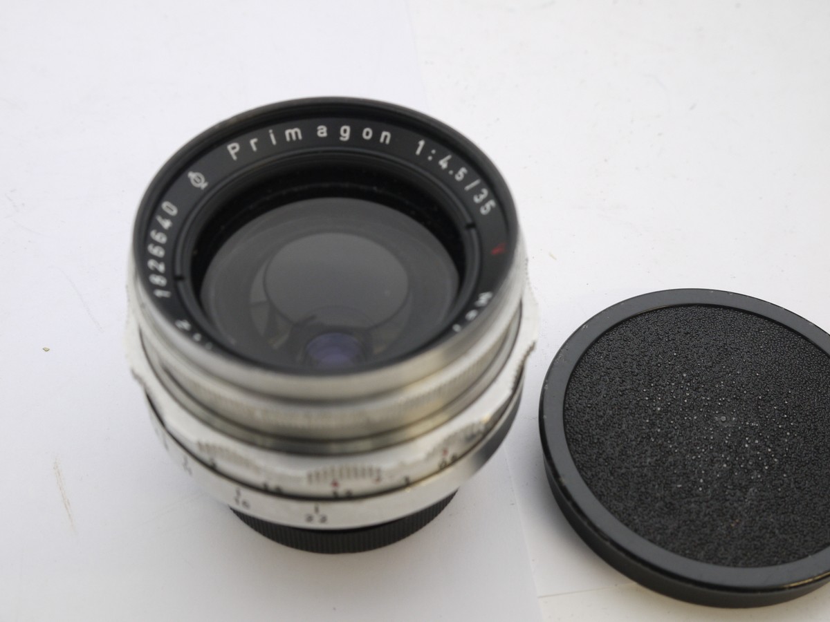 mwclassiccameras-20210513-170 Meyer Optik 35mm f4.5 Primagon V coated chrome manual focus Exakta mount lens + caps