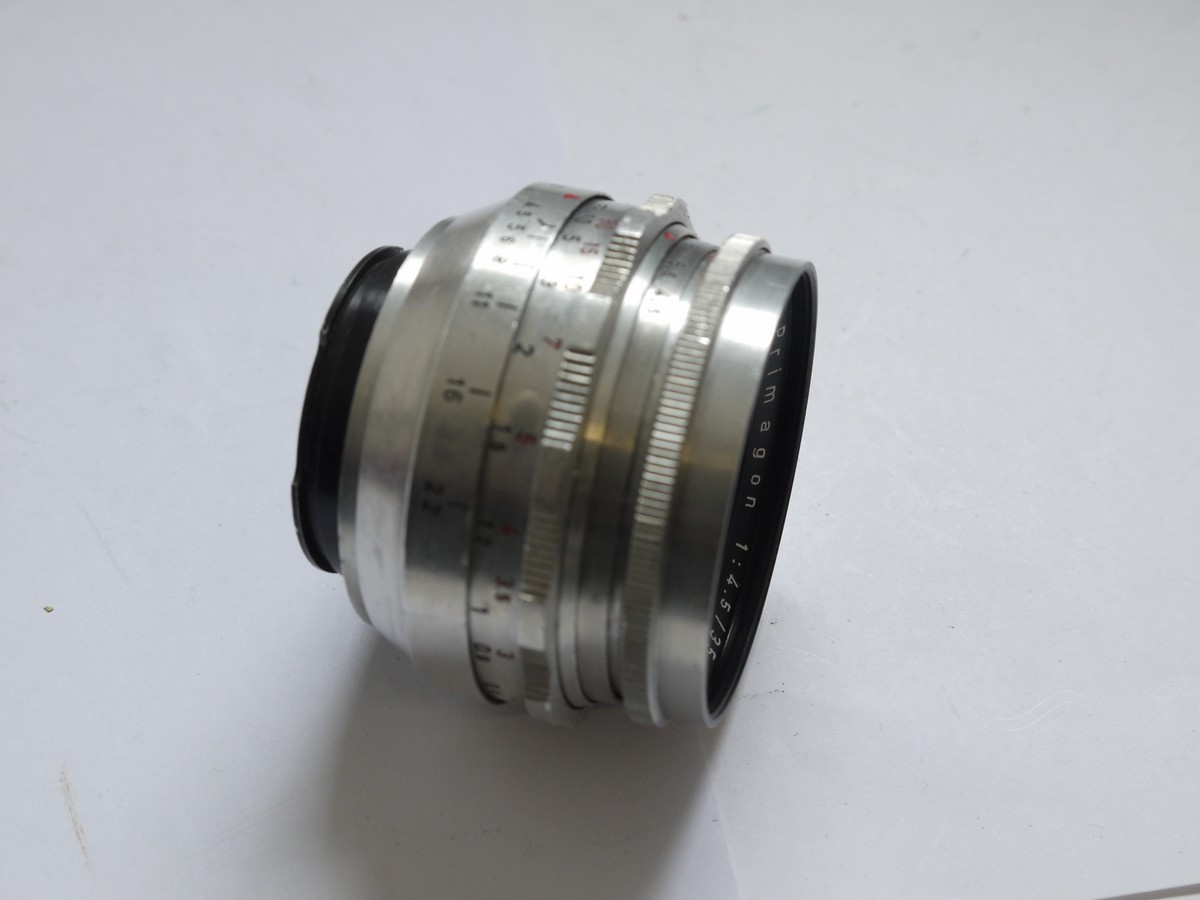 mwclassiccameras-20210513-172 Meyer Optik 35mm f4.5 Primagon V coated chrome manual focus Exakta mount lens + caps