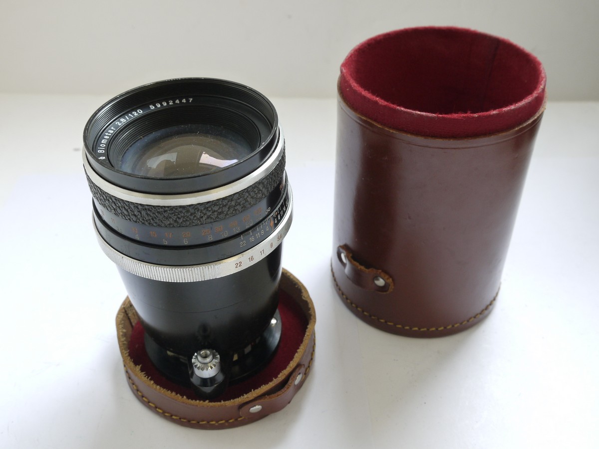 mwclassiccameras-20210513-197 Carl Zeiss Jena 120mm f2.8 Biometar manual focus Exakta mount lens + makerts leather case