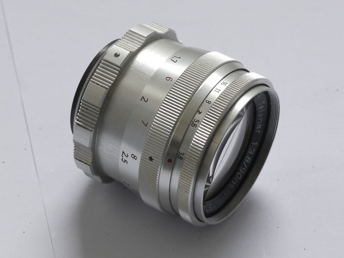 mwclassiccameras-20210611-147 Roeschlein Kreuznach 90mm f3.8 E Telenar manual focus lens in Braun Paxette L39 RF coupled screw mount