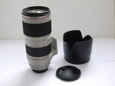 Canon EF 70-200m f2.8 L IS II USM lens, Yellow barrel with black control bands + makers caps & ET-87 bayonet lens hood