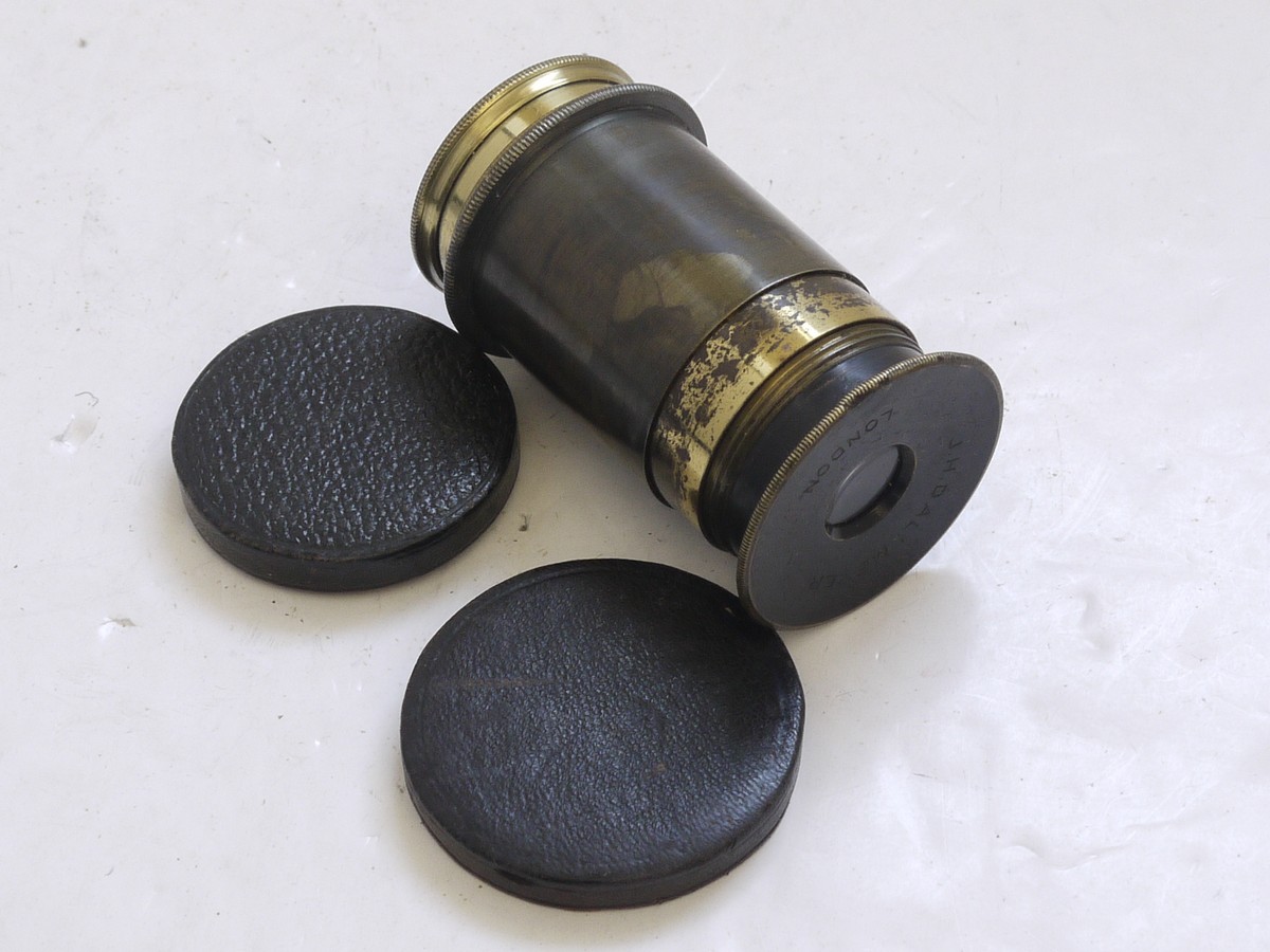 mwclassiccameras-20210716-20 Dallmeyer Optical Lens Device (Scientific use?). Front & Rear parts separate. Red dot visible when shinign a light through