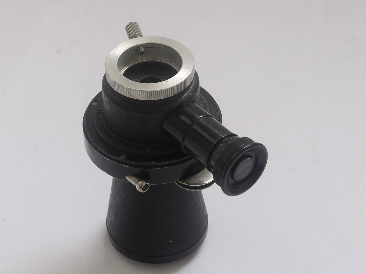 mwclassiccameras-20210820-207 Leitz Microscope Attachment MIKAS. Shutter, attachment/tube, eyepiece & makers Red box