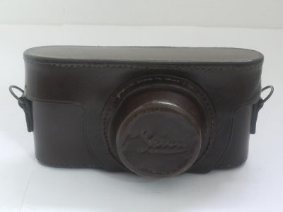 Leitz brown leather ER case for Post-War Leica L39 cameras, with long nose front. No strap. No Tripod fixing screw