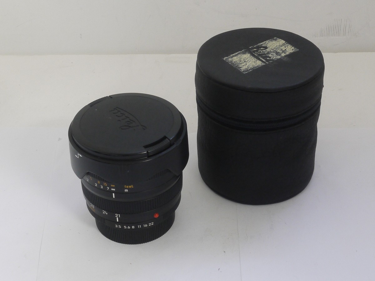 mwclassiccameras-20211022-281 Leica 21-35mm f3.5-4 Vario-Elmar-R ASPH ROM zoom lens (No.3925749) + Leica bayonet lens hood, makers caps & makers pouch case
