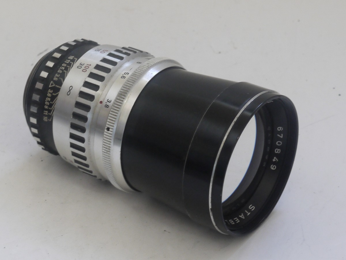 mwclassiccameras-20211112-83 Braun Paxette 35mm coupled rangefinder camera with three built-in frame finders + Steinheil 50mm f2.8 Cassarit E, Staeble 45mm f2.8 Kata & Staeble 135mm f3.8 Telenon L39 screw mount lenses, Braun Universal shoe finder, Various size/types filters & makers outfit case