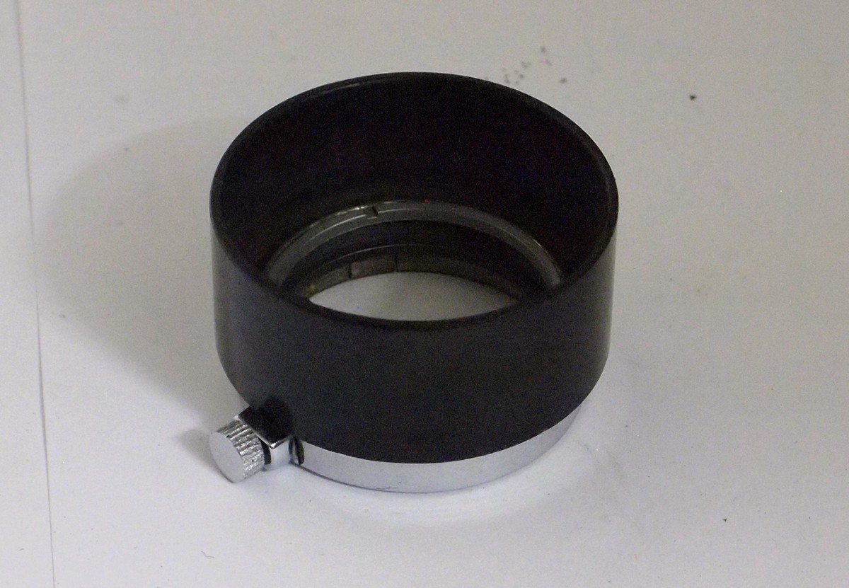OLYMPUS DIGITAL CAMERA Unamed A36 Push-on black & chrome metal lens hood, with fixing screw (Copy of Leitz FISON hood)