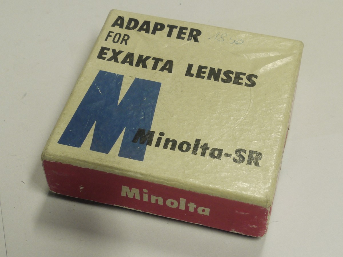 mwclassiccameras-20211224-163 Minolta Vintage E-Adapter for using Exakta lenses on Minolta SR SLR cameras + Instructions & Box. UNCOMMON