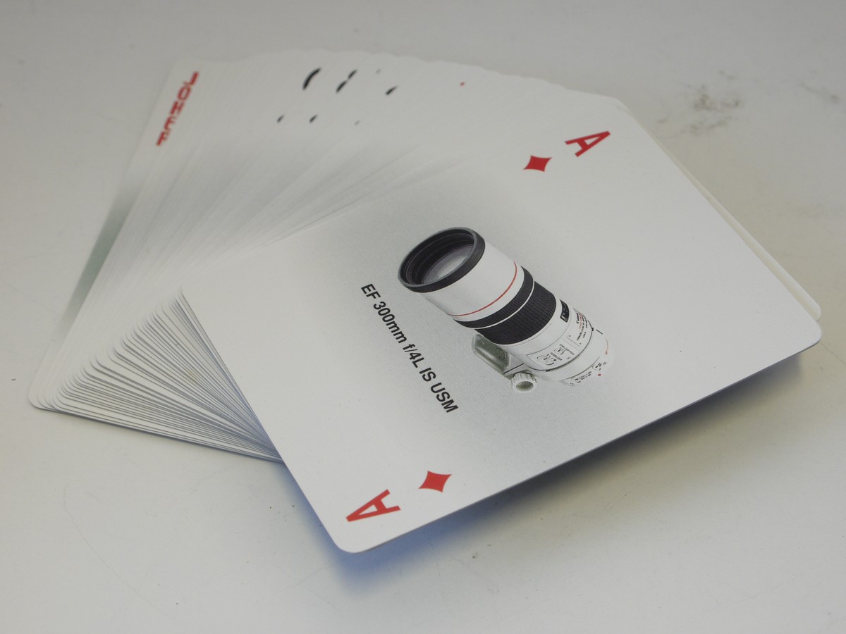 mwclassiccameras-20220318-197 Canon Two sets of Playing Cards, one featuring EOS Caeras, another featuring EF lenses. In presentation box
