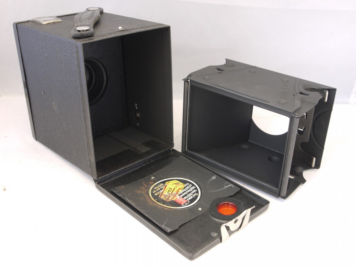 mwclassiccameras-20220325-140 Kodak Super Six-20 Brownie Junior Box camera, with Instructions, Tags & Canvas case