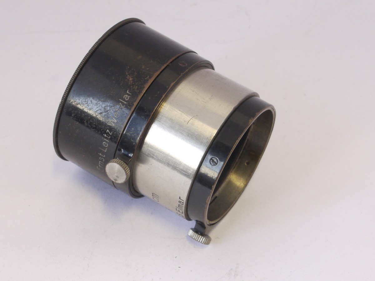 mwclassiccameras-20220415-49 Leitz A36 Push-on Multi lens hood for 3.5cm, 5cm, 9cm & 13.5cm Elmar lenses, BLACK & NICKEL (FIKUS). UNCOMMON