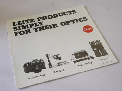 Leitz "Leitz Products Simply for their Optics" 16 pag booklet in English c1978