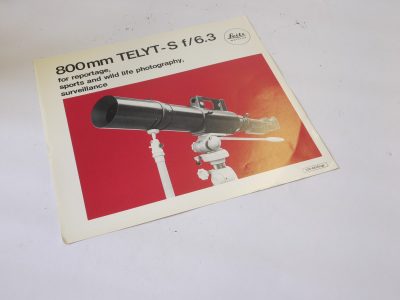 Leitz "800mm f6.36 Telyt-S for reportage, sports and wildlife photography surveillance" leaflet c1972. 4 pages in English
