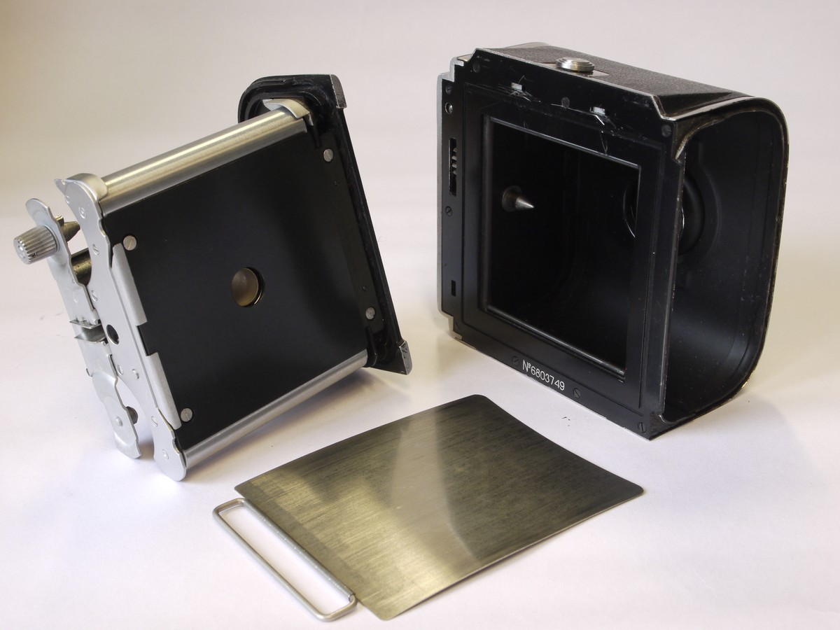 mwclassiccameras-20220610-19 Russian/Soviet made 6x6 Magazine back for Salyut 6x6 Hasselblad copy, with dark slide