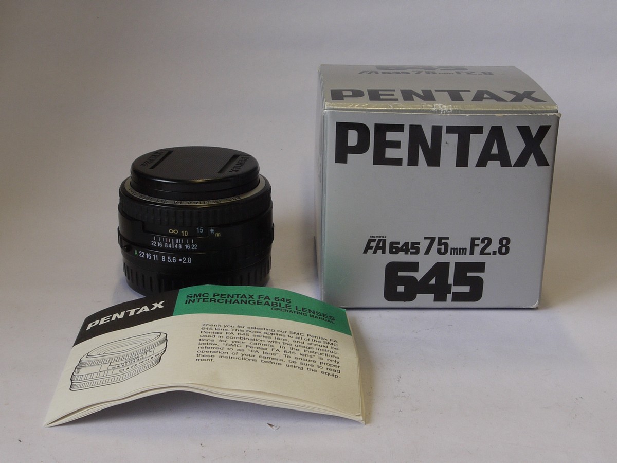 mwclassiccameras-20220708-19 Pentax 645 75mm f2.8 SMC Pentax-FA lens with front cap & makers Box