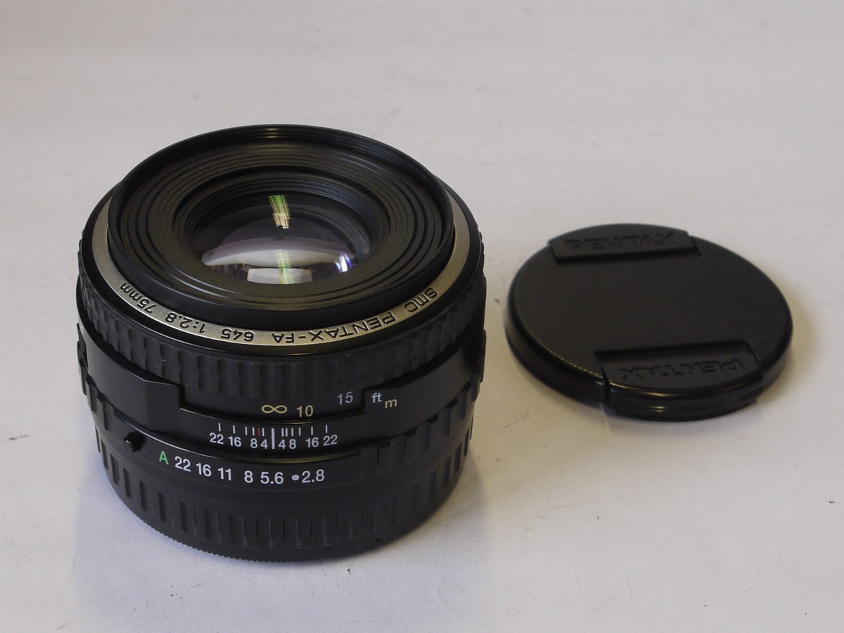 mwclassiccameras-20220708-20 Pentax 645 75mm f2.8 SMC Pentax-FA lens with front cap & makers Box