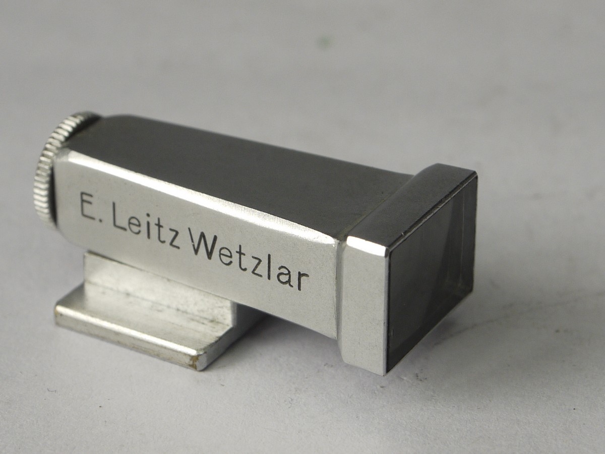mwclassiccameras-20220715-326 Leitz 35mm Optical shoe mounting finder, all chrome early type (WEISO) c1933, with flared front. Made for the 35mm f3.5 Elmar. RARE