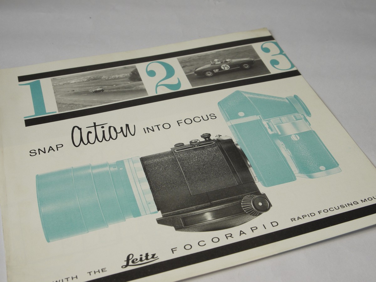 mwclassiccameras-20220722-78 Leitz "123 Snap Action into Focus with the Leitz Focorapid Ra[pid Focusing Mount" 4 page leaflet in English
