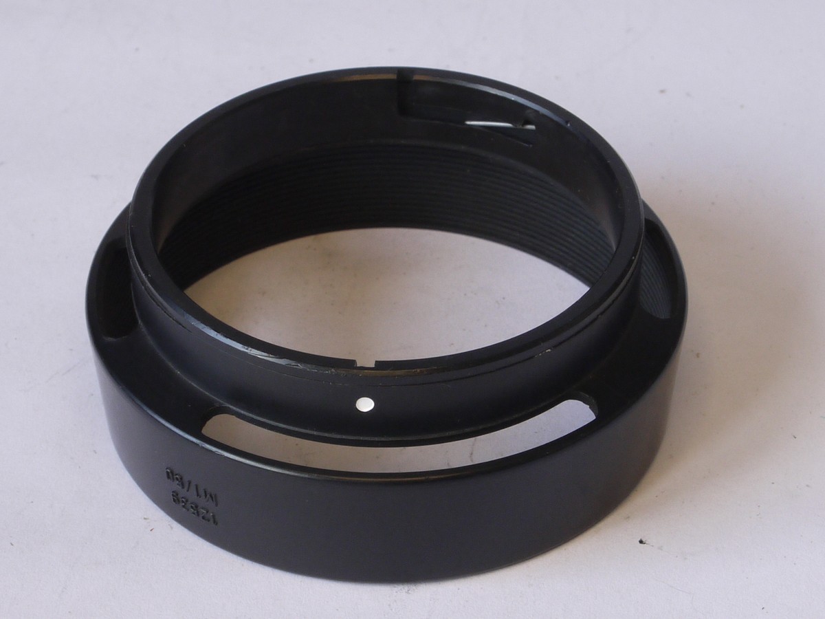 mwclassiccameras-20220805-114 Leitz Canada Bayonet Plastic lens hood for the 50mm f1 Noctilux & 75mm f1.4 Summilux (12539), with Vents. UNCOMMON