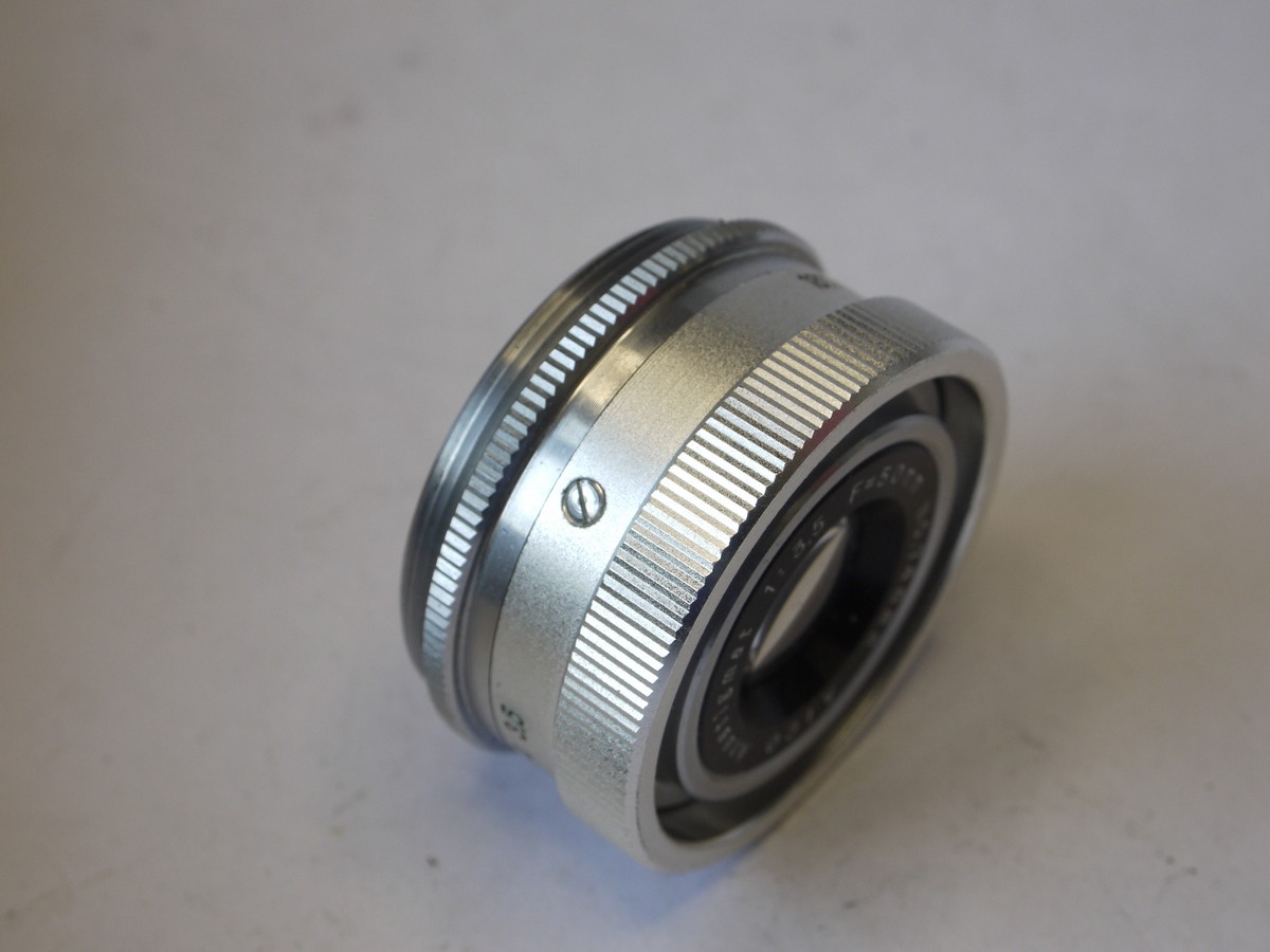 mwclassiccameras-20220812-404 Aico 50mm f3.5 chrome enlarging lens, L39 screw mount + makers keeper case & Box