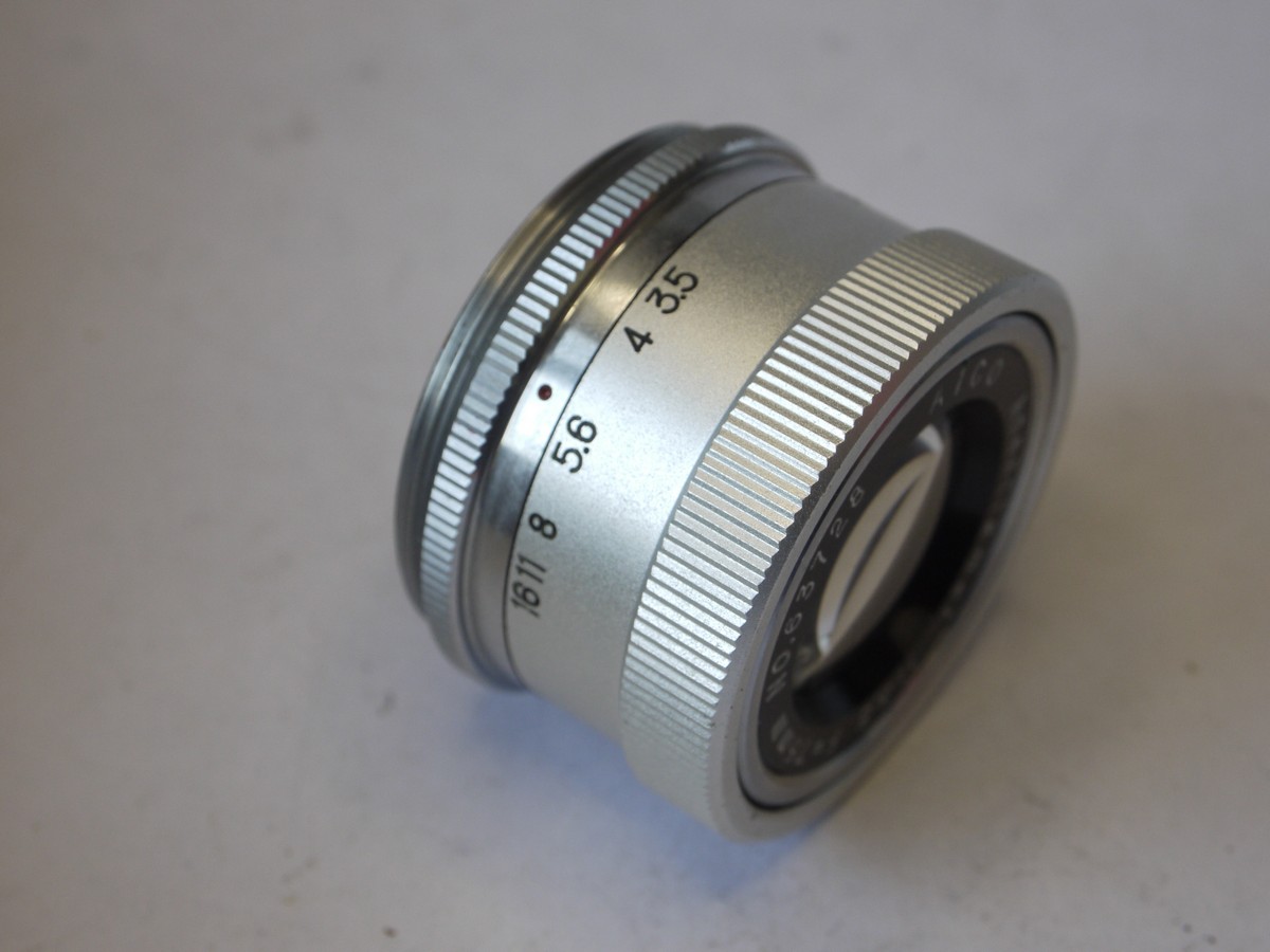 mwclassiccameras-20220812-408 Aico 75mm f3.5 chrome enlarging lens, L39 screw mount + makers keeper case