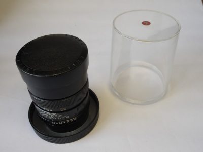 Leitz Wetzlar 90mm f2.8 Elmarit-R 2-cam (No.2375970) with built-in lens hood, Filter adapter ring (14161), front cap & keeper case