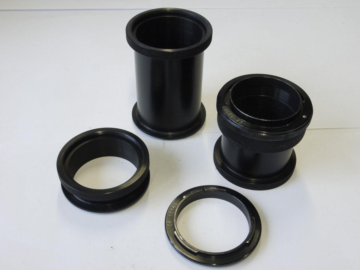 mwclassiccameras-20220923-381 Early Unamed black set of Three Extension tubes, for Canon FL/FD SLR/Lenses, marked CR12160 & CR10160