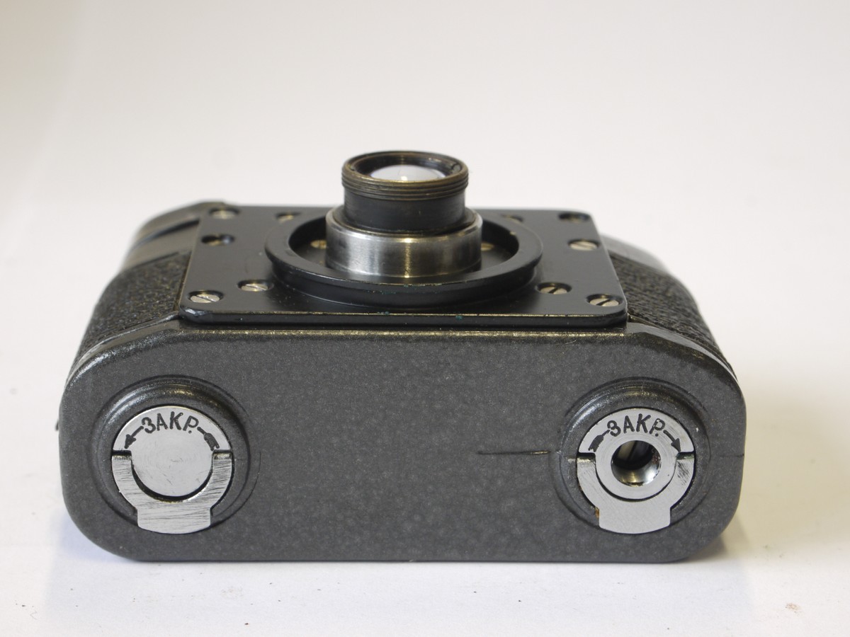 mwclassiccameras-20220923-640 Krasnagorsk FT-2 35mm Panoramic camera with 5cm f5 lens + set of 2 cassettes for use. With makers ER case