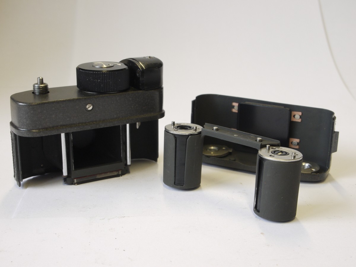 mwclassiccameras-20220923-641 Krasnagorsk FT-2 35mm Panoramic camera with 5cm f5 lens + set of 2 cassettes for use. With makers ER case
