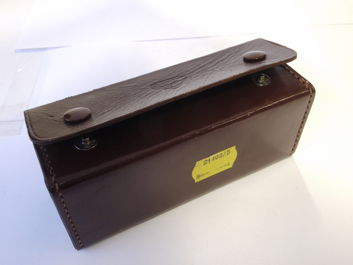 mwclassiccameras-20220930-328 Rollei brown leather "Coffin" case for Bayonet 1 Hood, Two Rolleinars & Five filters