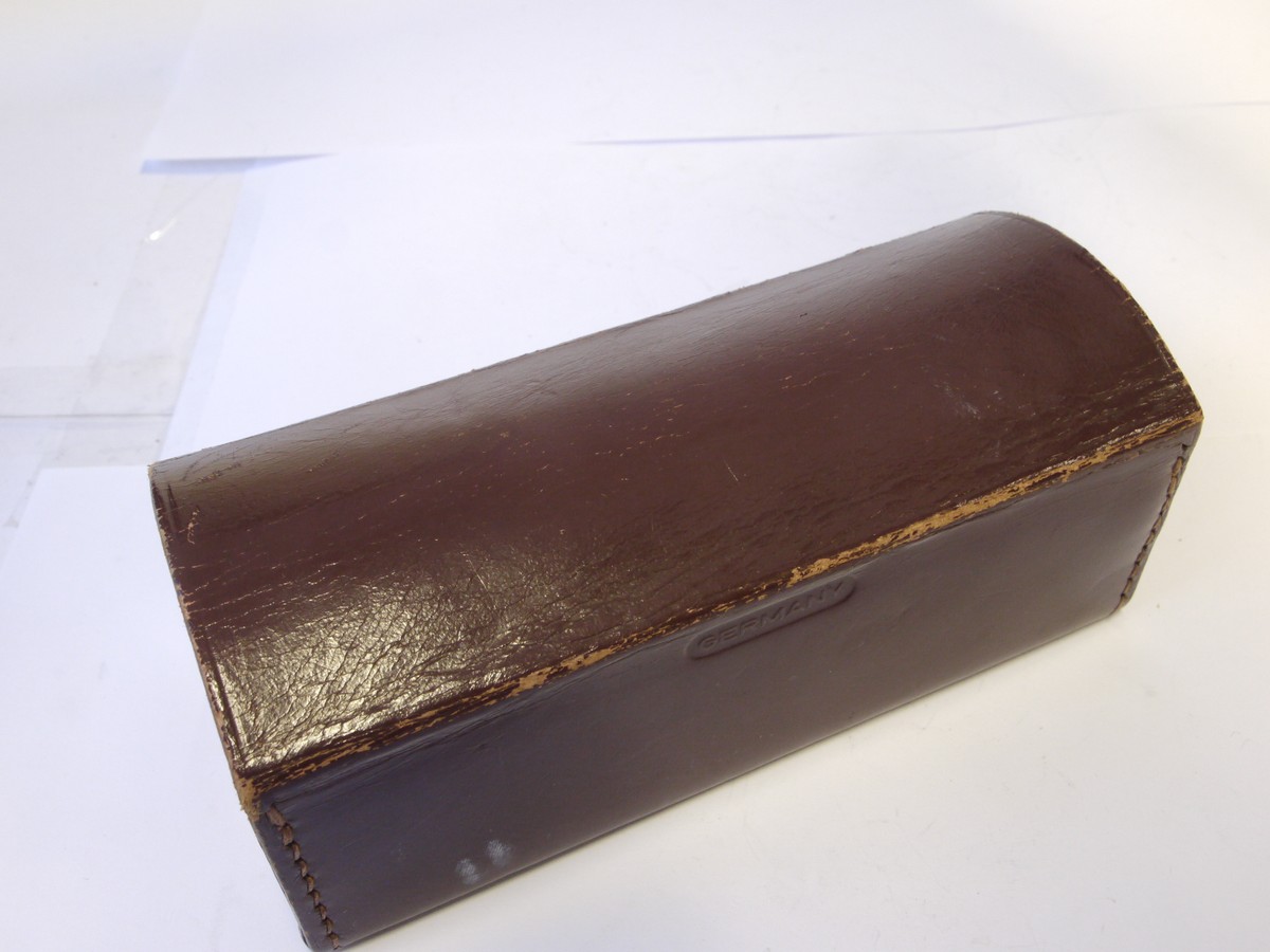 mwclassiccameras-20220930-329 Rollei brown leather "Coffin" case for Bayonet 1 Hood, Two Rolleinars & Five filters