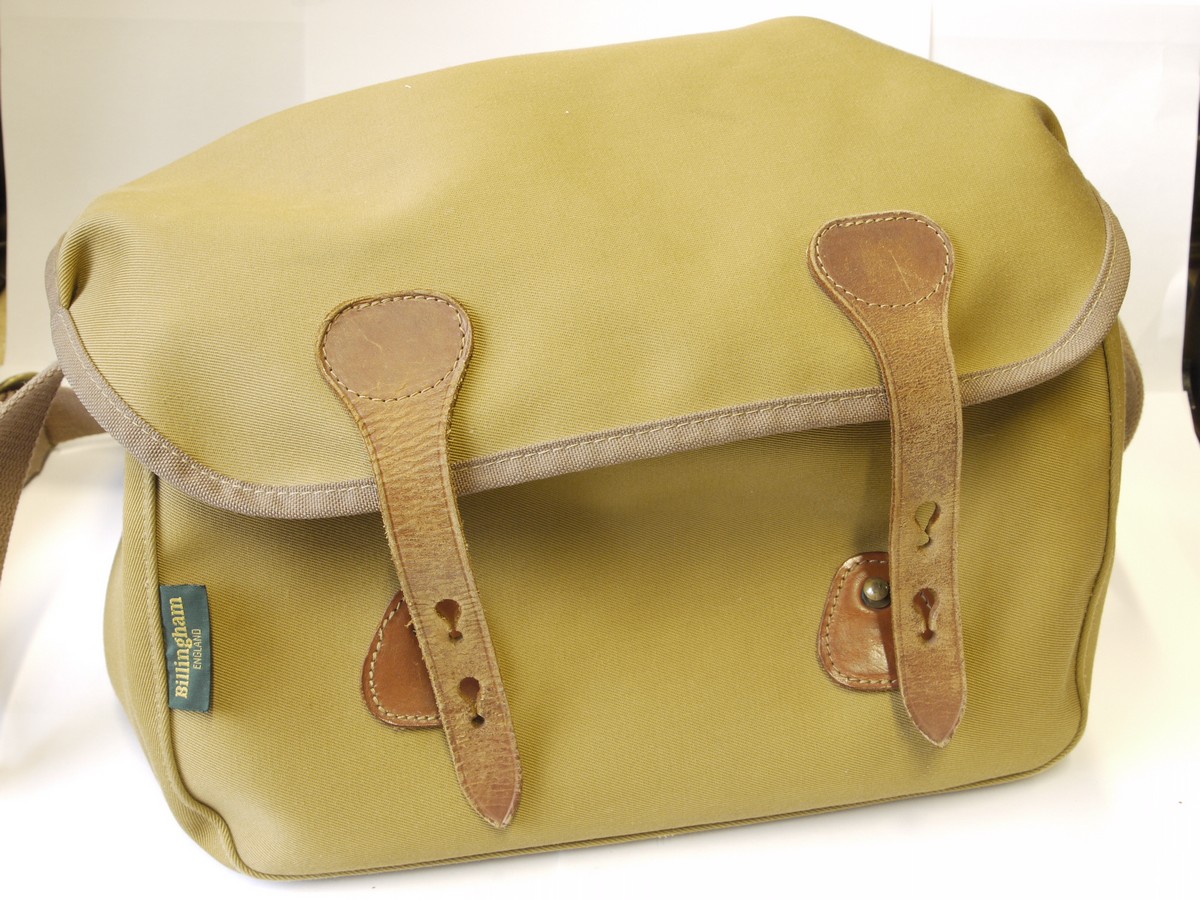 The Billingham f4.5 Tan canvas camera bag with green inner lining & outer  pocket (330 x 160 x 200mm) – MW Classic Cameras