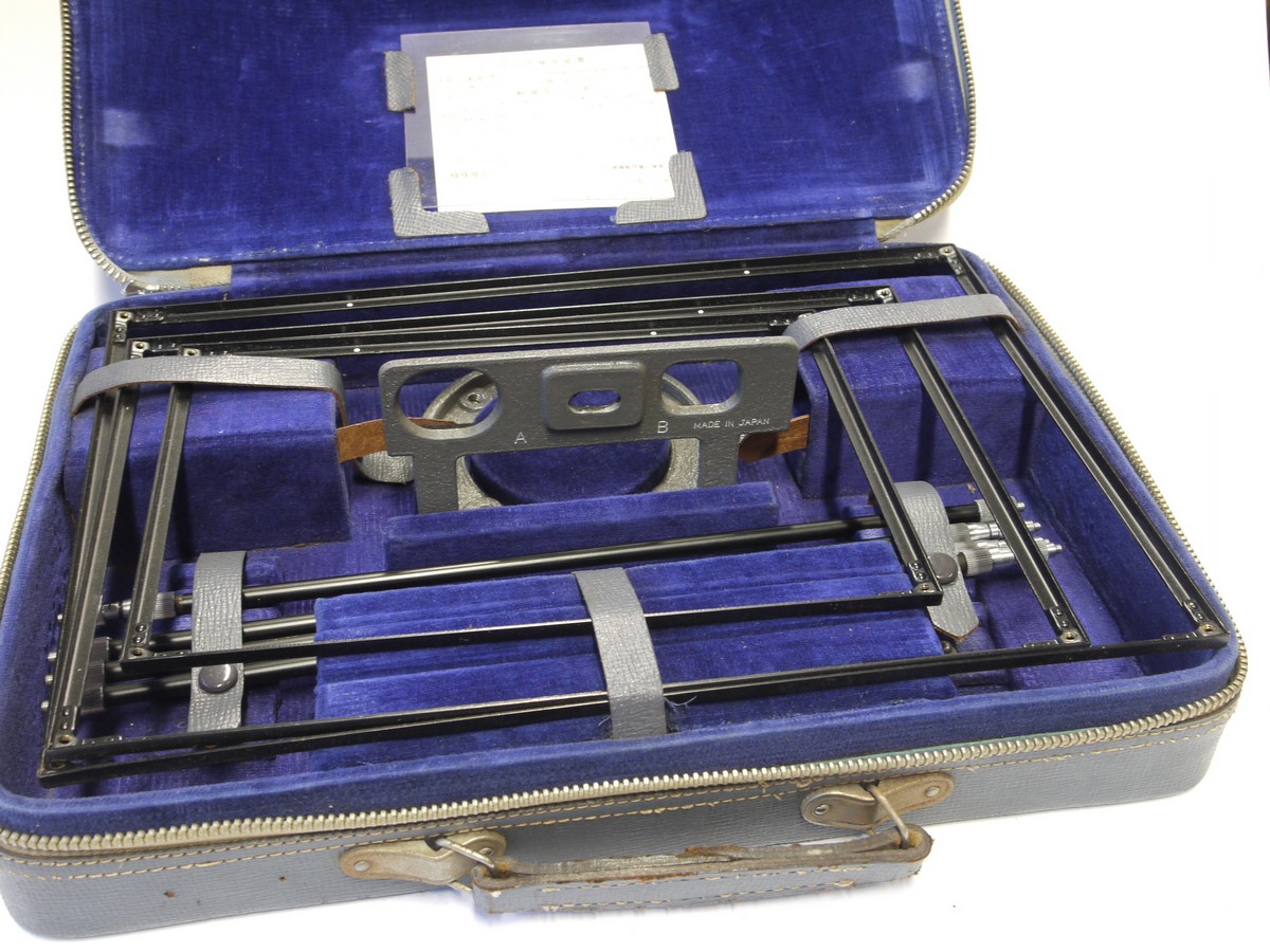 mwclassiccameras-20221125-274 Konishiroku Photo-Industry Co. Ltd Copying Attachment Type A for Konica S, IIIM, IIIA, III & IIA. Camera Frame, Legs, Frames, Japanese & English instructions & carry case. RARE