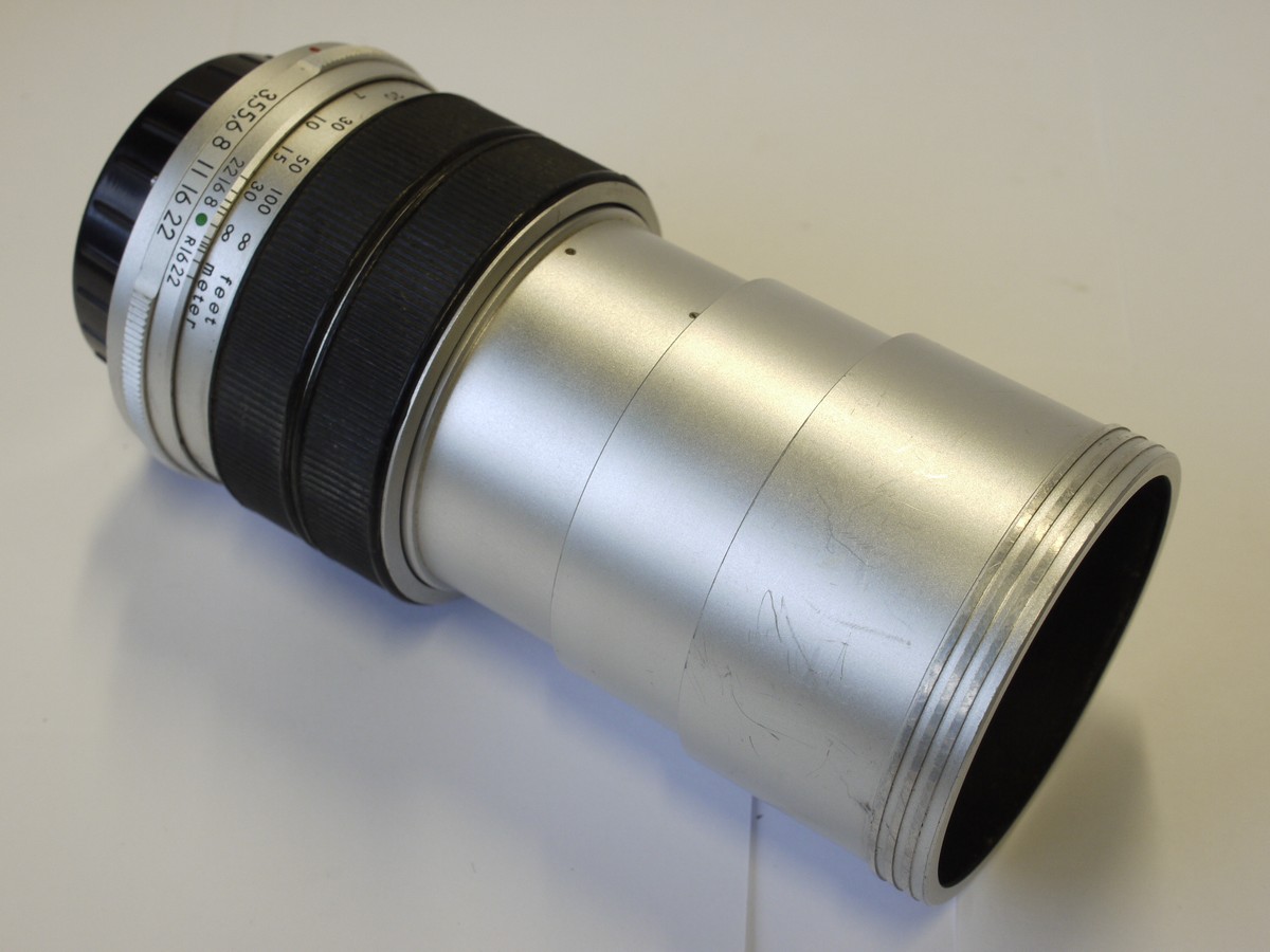 mwclassiccameras-20221223-94 Tokyo Kogaku 13.5cm f3.5 Re Auto Topcor chrome lens + makers caps