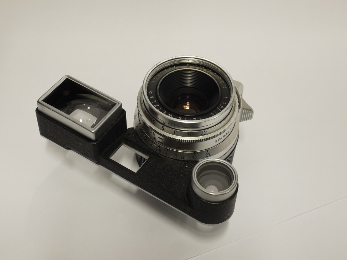 mwclassiccameras-20230113-453 Leitz Wetzlar 35mm f2.8 Summaron-M (No.1755484) with Spectacle finder (goggles) + makers caps