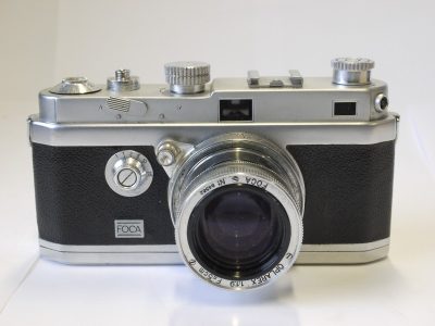 Foca Universel Leica Copy. Knob-wind version + Foca 5cm f1.9 Oplarex collapsible bayonet mount lens