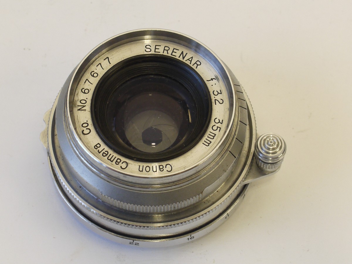 mwclassiccameras-20230120-320 Canon 35mm f3.2 Serenar coated all chrome L39 rangefinder coupled screw mount lens + Canon 35mm Optial finder, chrome & Canon outfit case