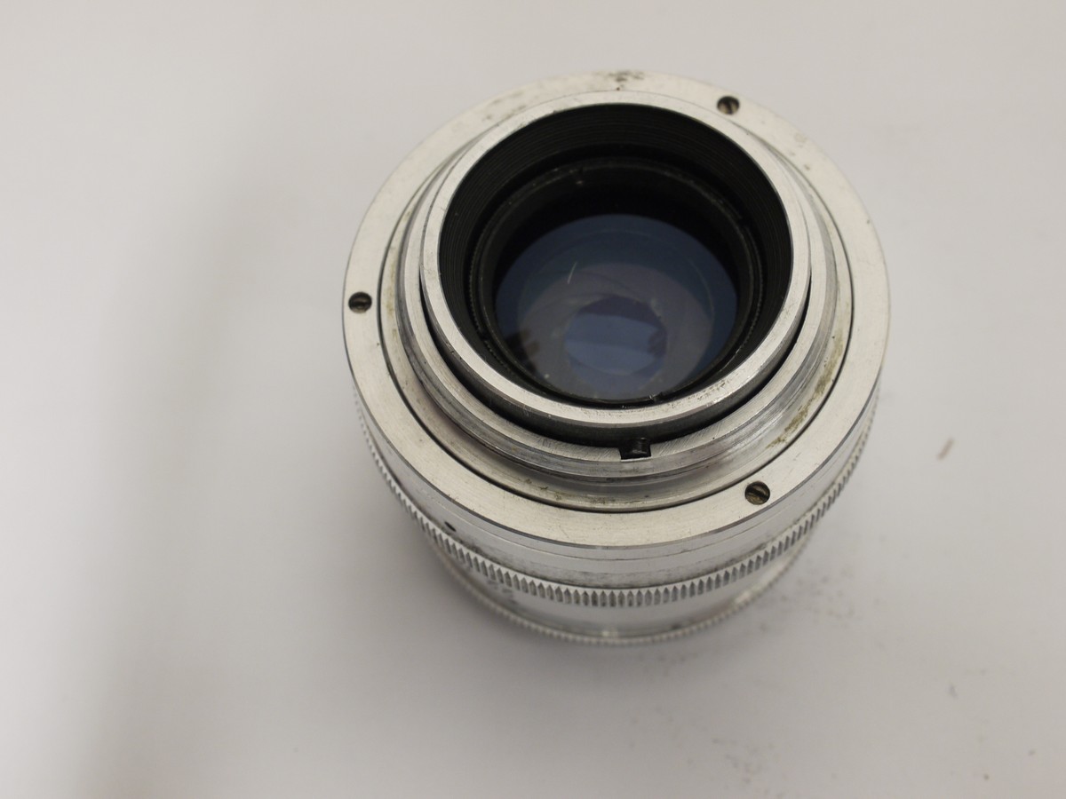 mwclassiccameras-20230120-452 Krasnagosk 50mm f2 Jupiter-8 coated, all chrome rigid type lens, L39 Rangefinder coupled, with lettering in cyrillic.