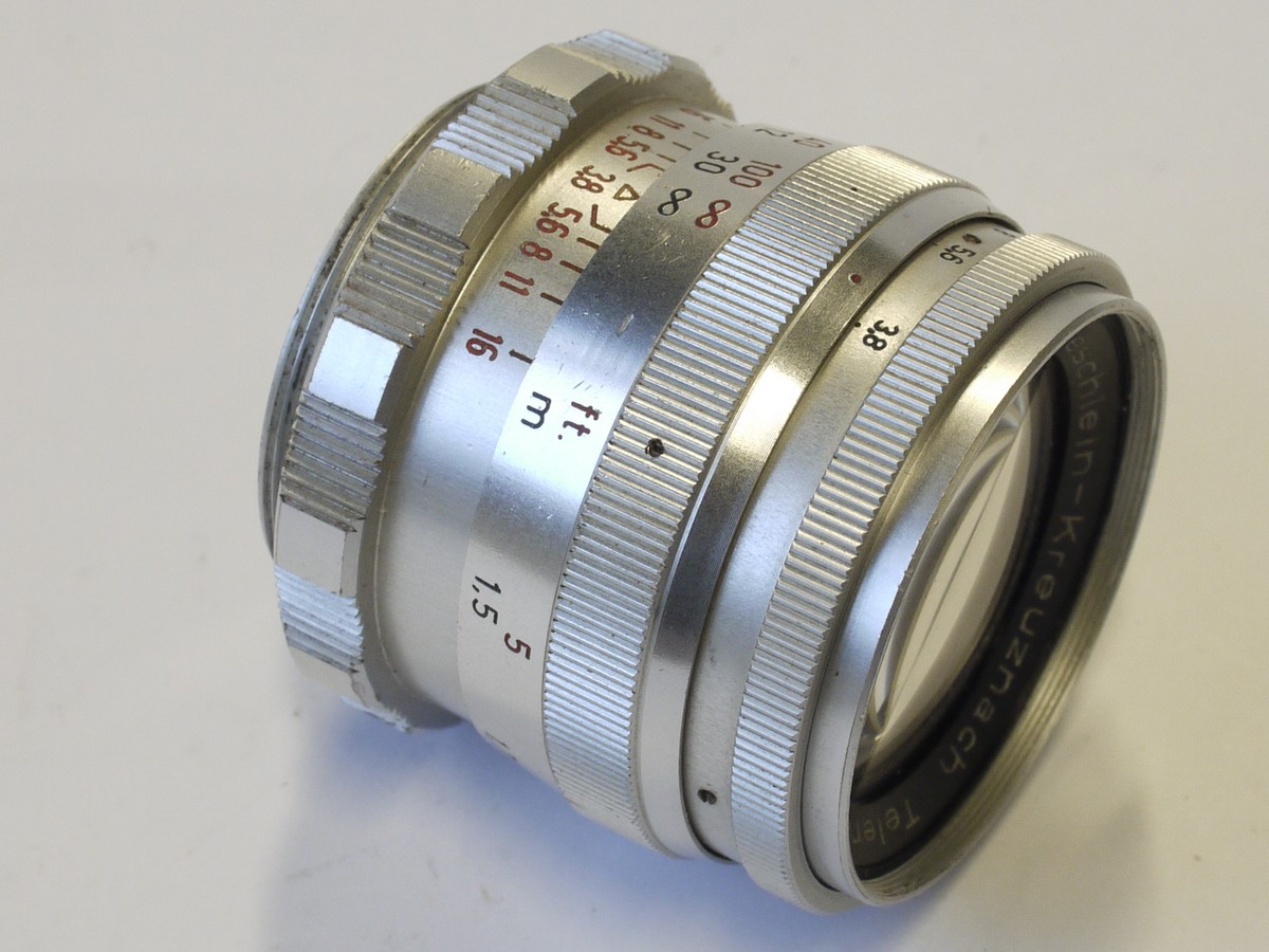mwclassiccameras-20230127-204 Roeschlein Kreuznach 90mm f3.8 Telenar coated chromne lens, L39 screw mount for Paxette cameras (not directly usable on Leica L39 cameras)