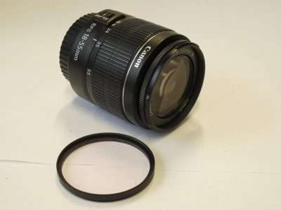 Canon EF-S 18-55mm f3.5-5.6 III lens + Skylight 1B filter & Canon rear cap