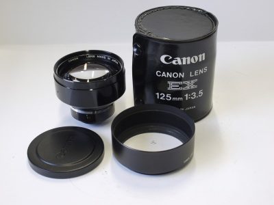 Canon EX 125mm f3.5 Supplimentary lens for Canon EX EE Auto SLRs + Canon lens hood, Canon front cap & Canon lens case