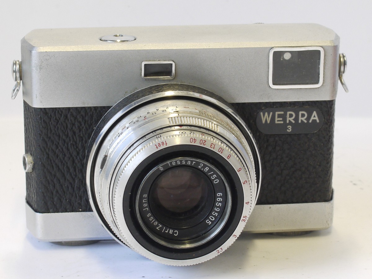 mwclassiccameras-20230420-120 Werra 3 Black & chrome 35mm coupled rangefinder camera with 50mm f2.8 Tessar interchangeable lens + Instructions for Weerr 1-4 & brown leather ER case