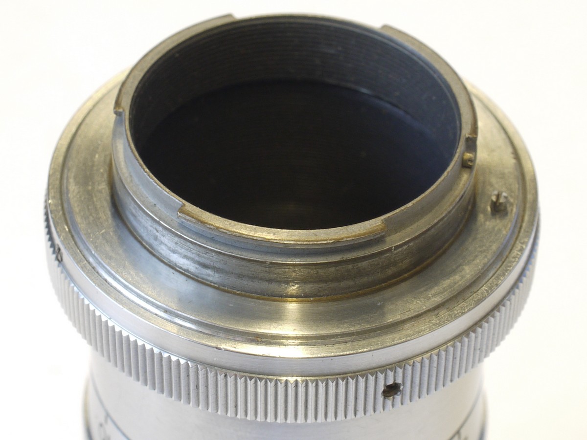 mwclassiccameras-20230420-79 Meyer Gorlitz 15cm f3.5 Tele Megor all chrome manual focus Exakta mount lens, with makers lens hood & Zeiss 2-part brown lens case. Heavy metal, early period lens