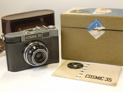 Lomo Cosmic 35 black & grey coloured 35mm camera with 40mm f4 T-43 lens, ER case, Instructions & original box